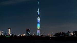Preview wallpaper tower, building, backlight, architecture, city, night