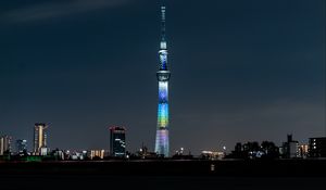 Preview wallpaper tower, building, backlight, architecture, city, night