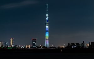 Preview wallpaper tower, building, backlight, architecture, city, night