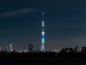 Preview wallpaper tower, building, backlight, architecture, city, night