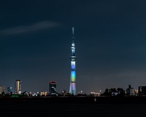 Preview wallpaper tower, building, backlight, architecture, city, night