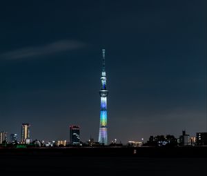 Preview wallpaper tower, building, backlight, architecture, city, night