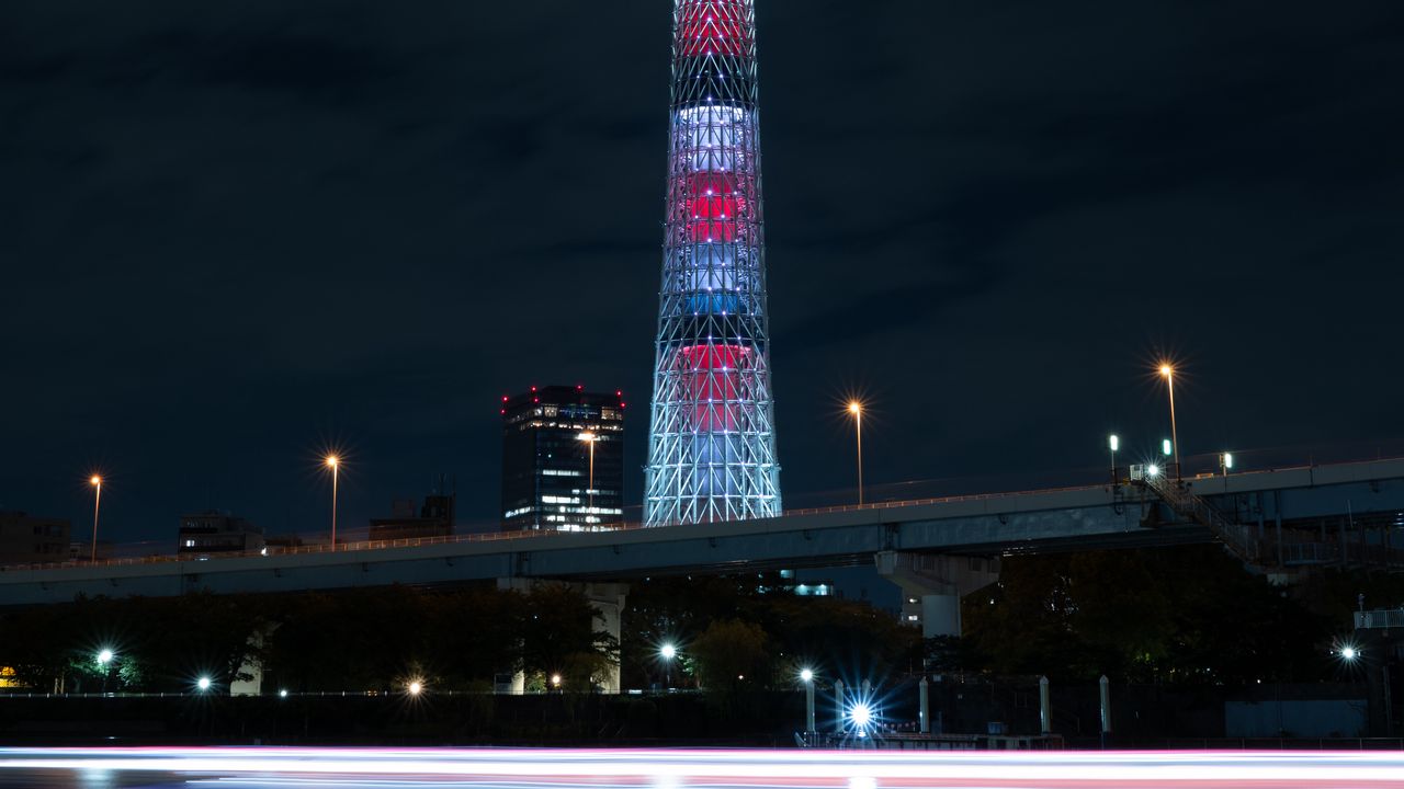 Wallpaper tower, building, backlight, night, dark