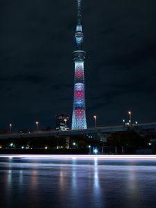 Preview wallpaper tower, building, backlight, night, dark