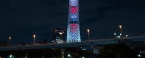 Preview wallpaper tower, building, backlight, night, dark