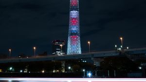 Preview wallpaper tower, building, backlight, night, dark