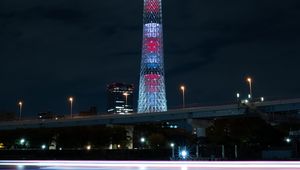Preview wallpaper tower, building, backlight, night, dark