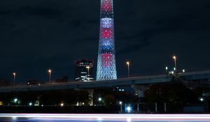 Preview wallpaper tower, building, backlight, night, dark