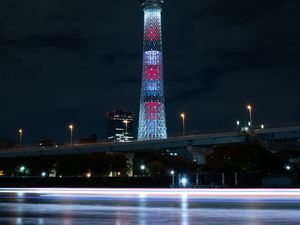 Preview wallpaper tower, building, backlight, night, dark