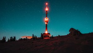 Preview wallpaper tower, building, backlight, night