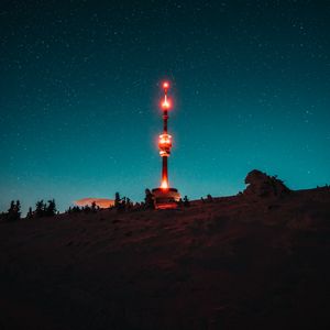 Preview wallpaper tower, building, backlight, night