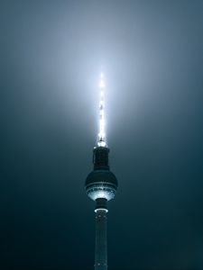 Preview wallpaper tower, building, backlight, light, night