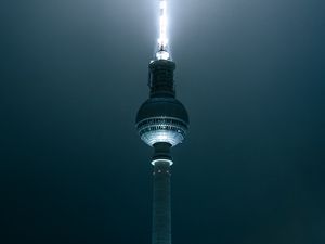 Preview wallpaper tower, building, backlight, light, night