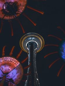 Preview wallpaper tower, building, bottom view, night