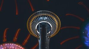 Preview wallpaper tower, building, bottom view, night