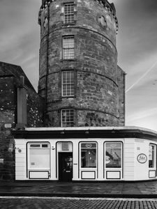 Preview wallpaper tower, building, bricks, black and white, architecture