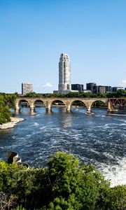 Preview wallpaper tower, building, bridge, river, trees
