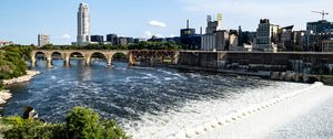 Preview wallpaper tower, building, bridge, river, trees