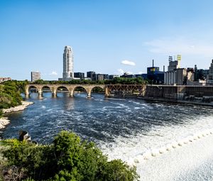 Preview wallpaper tower, building, bridge, river, trees