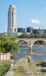 Preview wallpaper tower, building, bridge, river, architecture