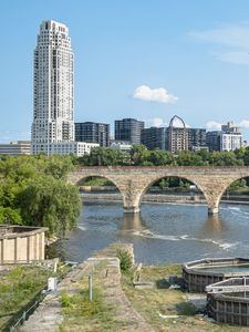 Preview wallpaper tower, building, bridge, river, architecture
