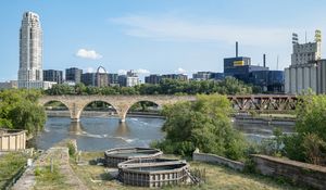 Preview wallpaper tower, building, bridge, river, architecture