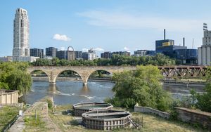 Preview wallpaper tower, building, bridge, river, architecture