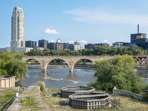 Preview wallpaper tower, building, bridge, river, architecture