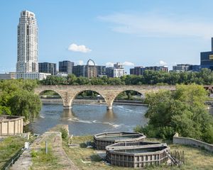 Preview wallpaper tower, building, bridge, river, architecture