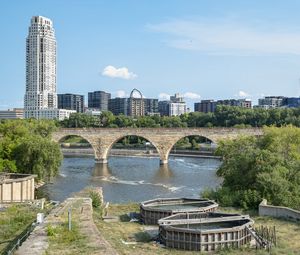 Preview wallpaper tower, building, bridge, river, architecture