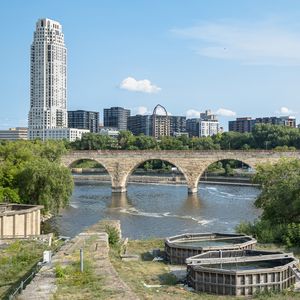 Preview wallpaper tower, building, bridge, river, architecture