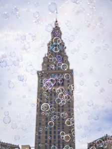 Preview wallpaper tower, building, bubbles, blur