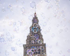 Preview wallpaper tower, building, bubbles, blur