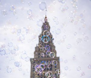 Preview wallpaper tower, building, bubbles, blur