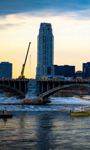 Preview wallpaper tower, building, construction, bridge, river