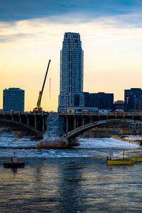 Preview wallpaper tower, building, construction, bridge, river