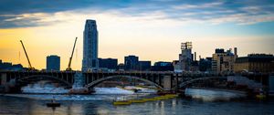 Preview wallpaper tower, building, construction, bridge, river