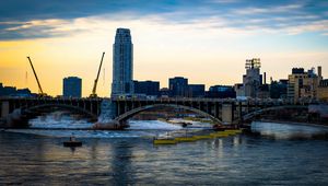 Preview wallpaper tower, building, construction, bridge, river