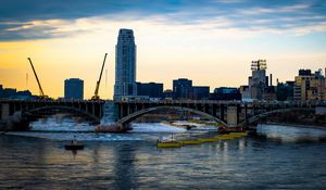 Preview wallpaper tower, building, construction, bridge, river