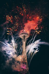 Preview wallpaper tower, building, fireworks, holiday