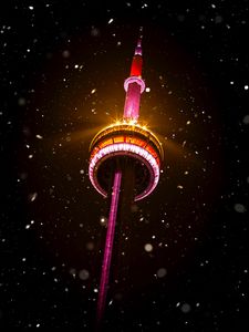 Preview wallpaper tower, building, light, snow, night