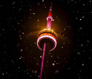 Preview wallpaper tower, building, light, snow, night