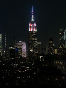 Preview wallpaper tower, building, lights, night