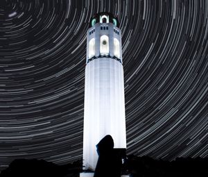 Preview wallpaper tower, building, night, long exposure, blur