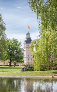 Preview wallpaper tower, building, pond, park