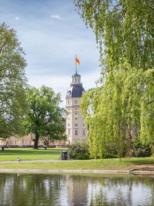 Preview wallpaper tower, building, pond, park