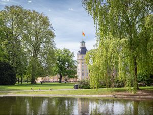 Preview wallpaper tower, building, pond, park