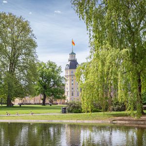 Preview wallpaper tower, building, pond, park