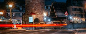 Preview wallpaper tower, building, road, city, old, night, long exposure