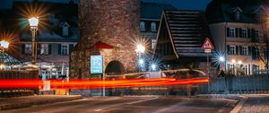 Preview wallpaper tower, building, road, city, old, night, long exposure